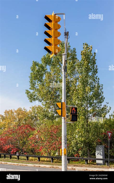 Traffic lights on the street of Ottawa city in Canada in fall season on a sunny day Stock Photo ...