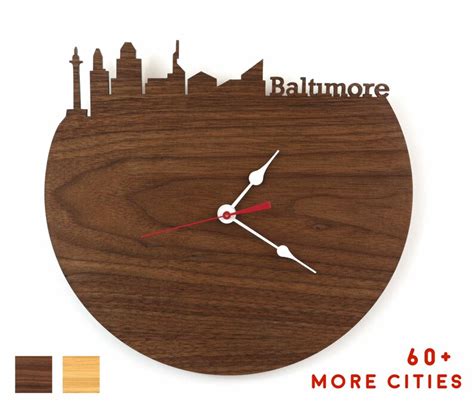 Baltimore Skyline Wood Clock Maryland Time Zone Clock in - Etsy