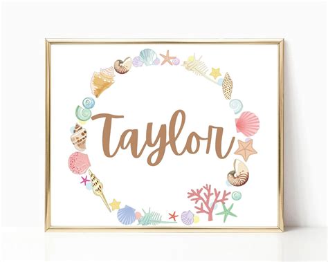 Personalized Watercolor Seashell Wreath Name, Taylor Name, Cursive Name, Nursery Decor, Baby ...