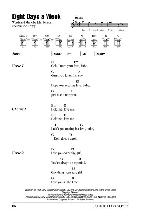 Eight Days A Week by The Beatles - Guitar Chords/Lyrics - Guitar Instructor