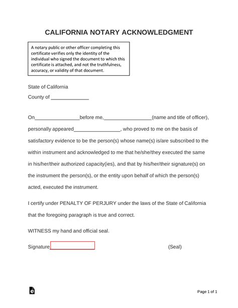 Free California Notary Acknowledgment Form - Word | PDF – eForms