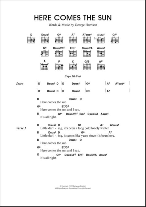 Here Comes The Sun - Guitar Chords/Lyrics | zZounds