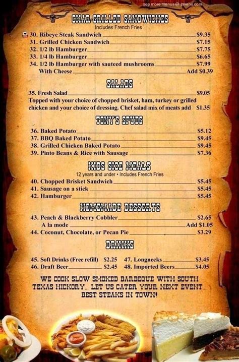 Menu at Tony's BBQ, Anahuac