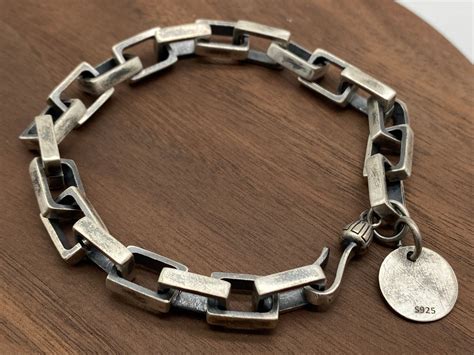 Man Silver Bracelet Mens Bracelet Chain Chunky Bracelet Wrist Chain Oxidized Silver 925 Solid ...