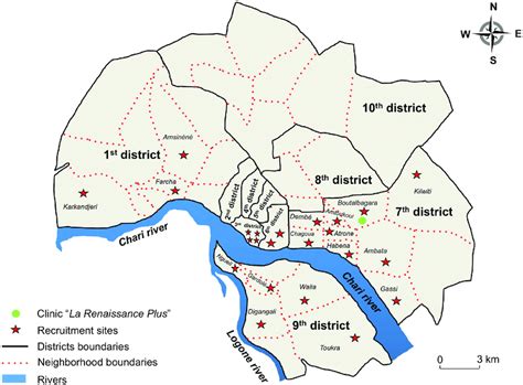 Map showing the location of 23 inclusion study sites in N'Djamena,... | Download Scientific Diagram