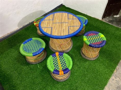 Multicolor Eco Friendly Bamboo Mudha Table And Stool set at Rs 3240/piece in New Delhi