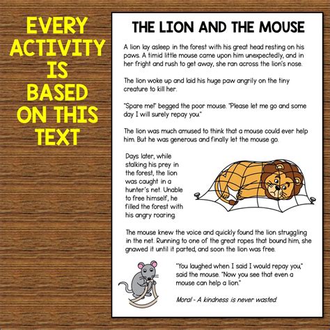 The Lion and the Mouse, Aesop's Fables Activities, Literacy for A Week ...