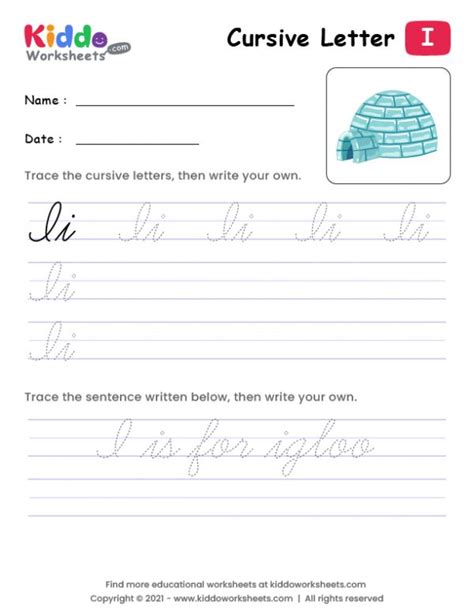 Free Printable Cursive Writing Letter I Worksheet - kiddoworksheets ...