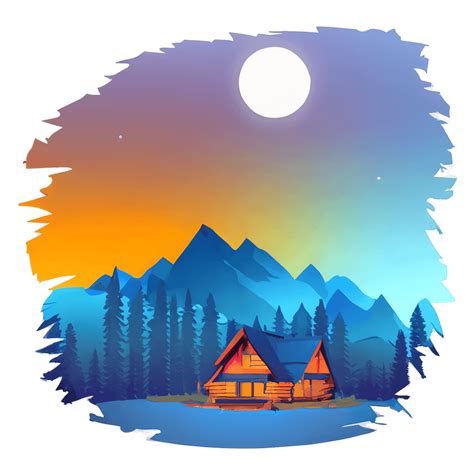 Smoky Mountain Sunset Cabin Digital Graphic · Creative Fabrica