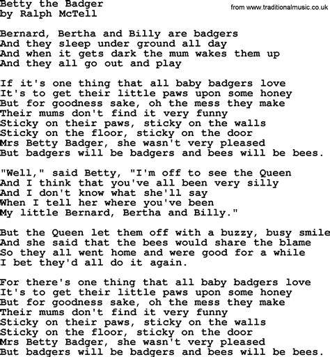 Betty The Badger.txt - by Ralph McTell lyrics and chords