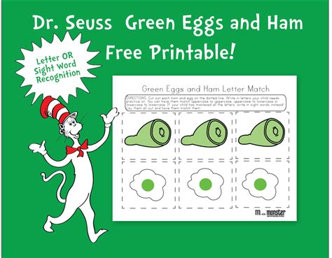 Green eggs and ham free sight word and letter recognition printable ...