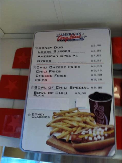 Menu at American Coney Island fast food, Las Vegas