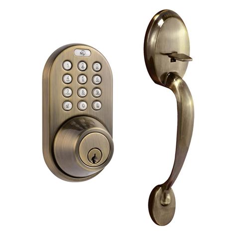 MiLocks Digital Deadbolt Door Lock and Passage Handleset Combo, Antique Brass Finish with ...