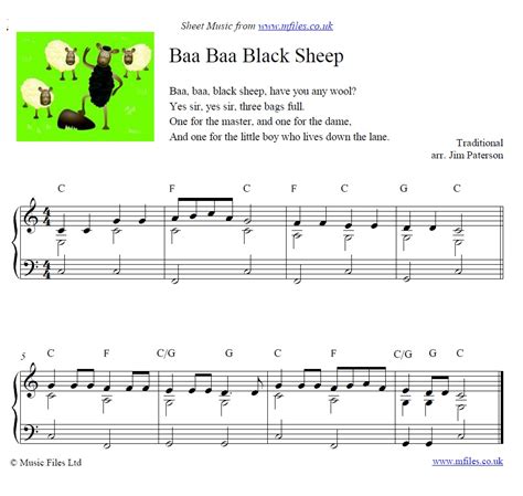 Baa Baa Black Sheep: a traditional Nursery Rhyme - download PDF Sheet Music, midi & mp3 files