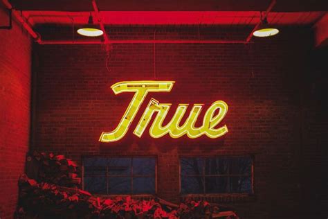 Vintage neon sign that says true.