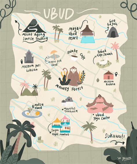 Map illustration of Ubud 🌱🧘‍♀️ : r/bali