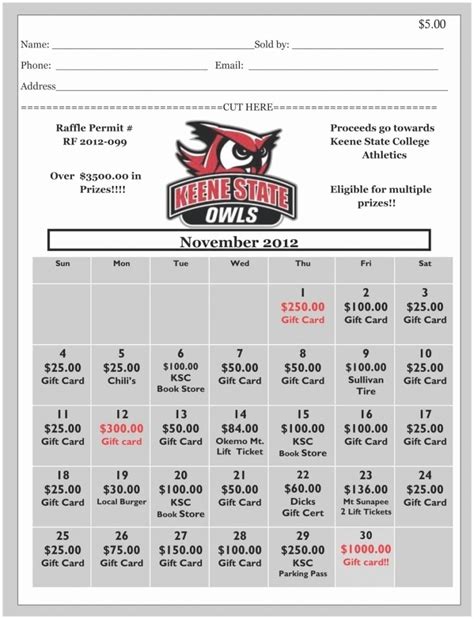 large calendar raffle ticket raffle tickets template raffle raffle ...