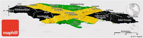 Flag Panoramic Map of Jamaica, flag centered