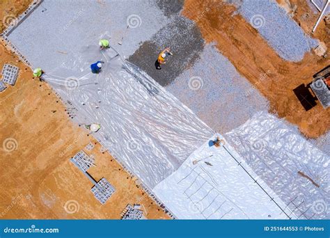 Installation of Barrier Plastic before Pouring Concrete Construction ...