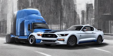 a semi-truck with Ford Mustang GT 2021 front design. | Stable Diffusion