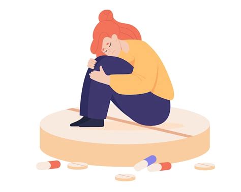 Free Vector | Sad woman sitting on huge pill flat vector illustration ...