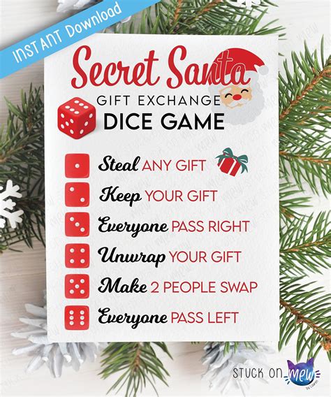 Printable Christmas Dice Game Gift Exchange Rules, Christmas Secret Santa, Christmas Gift Swap ...