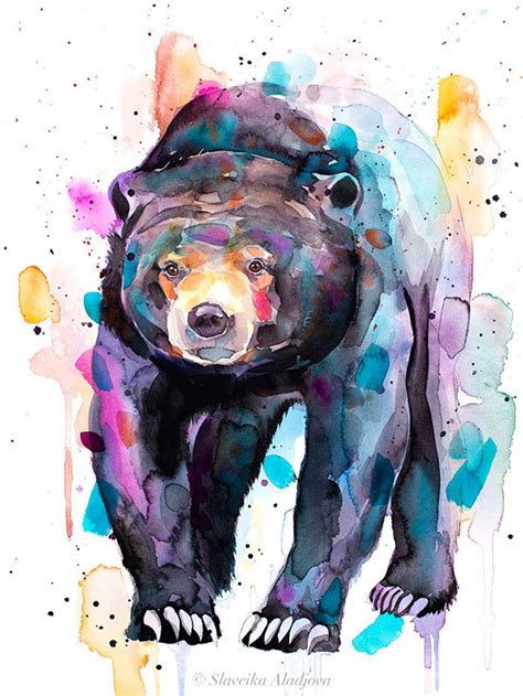 Sun Bear Honey Bear Watercolor Painting Print by Slaveika | Etsy