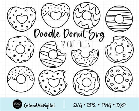 Doodle Donut Svg Donut Clipart Doughnut Svg Kawaii Food Svg - Etsy