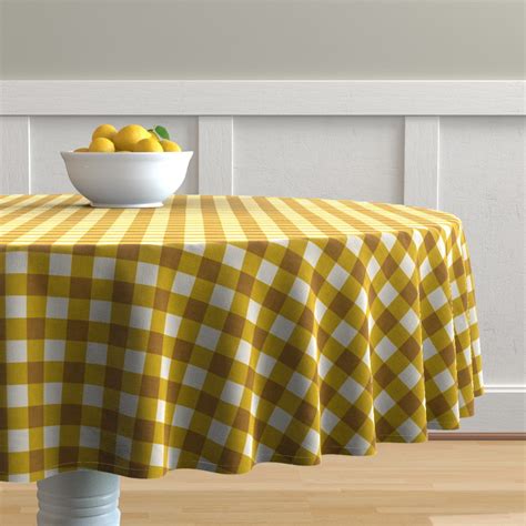 Round Tablecloth Plaid Rustic Yellow Texture Gingham Cotton Sateen - Walmart.com - Walmart.com