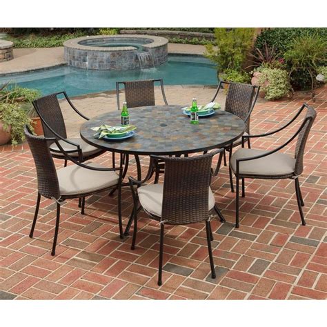 Home Styles Stone Harbor 7-Piece Round Patio Dining Set with Taupe ...