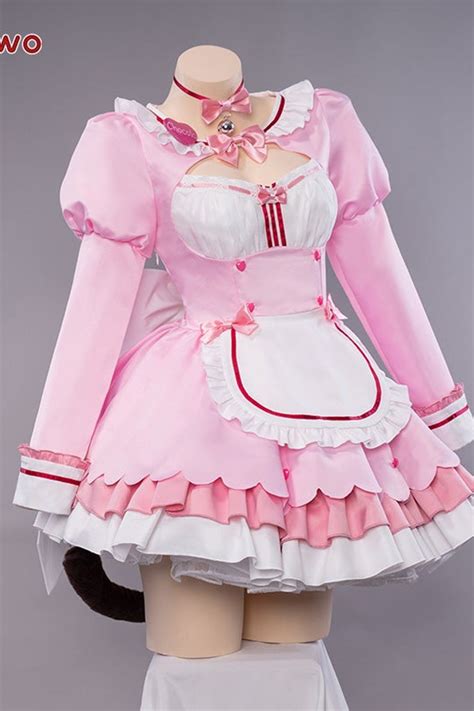 Uwowo Game Nekopara vol.4 Chocola Maid Dress Cosplay Costume Cute Pink Dress - ShopperBoard