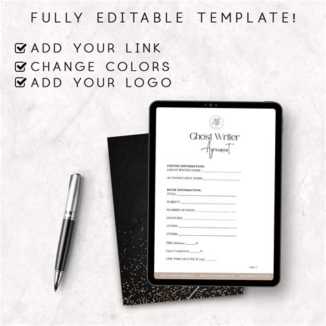 Ghost Writer Contract, Writer Contract Template, Editable Ghost Writer ...