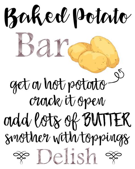 Baked Potato Bar Sign, Digital party sign, Party sign by GingerandGuava on Etsy | Potato bar ...