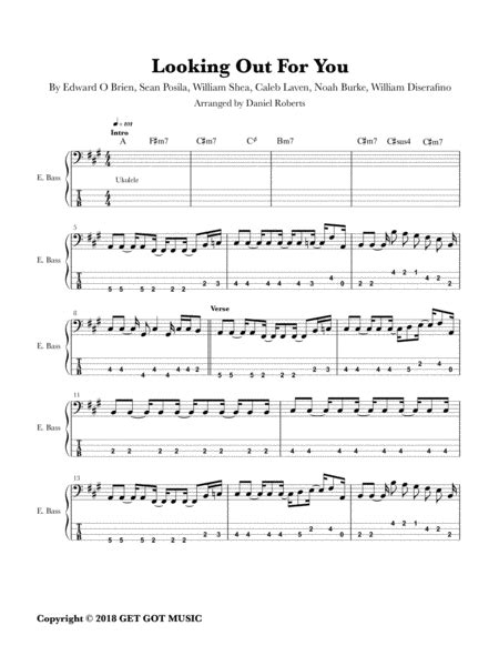 Looking Out For You (arr. Daniel Roberts) by William Shea Sheet Music for Bass Guitar Tab at ...