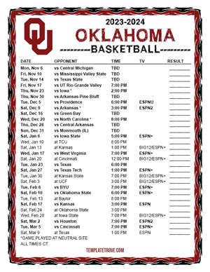 Printable 2023-2024 Oklahoma Sooners Basketball Schedule