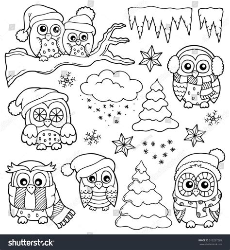 Winter Owl Drawings Theme 1 Eps10: Stockvektorkép (jogdíjmentes) 515237269 | Shutterstock | Owls ...