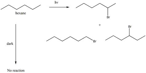 (Solved) - equation for hexane and bromine in the presence of light and dark... - (1 Answer ...