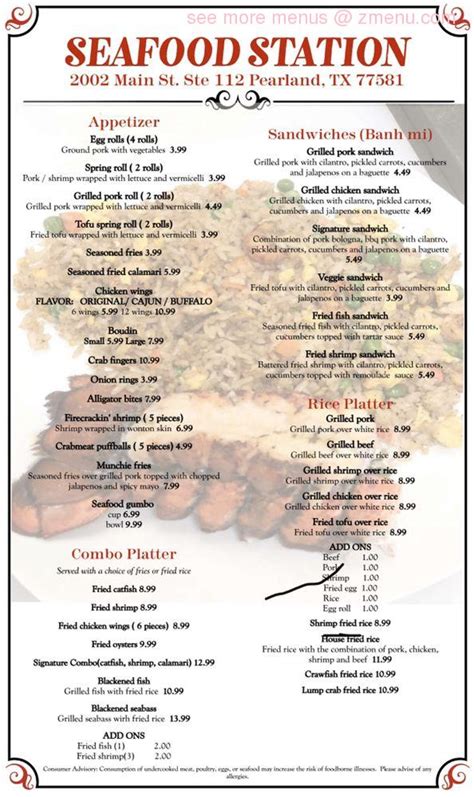 Menu at Seafood Station restaurant, Pearland