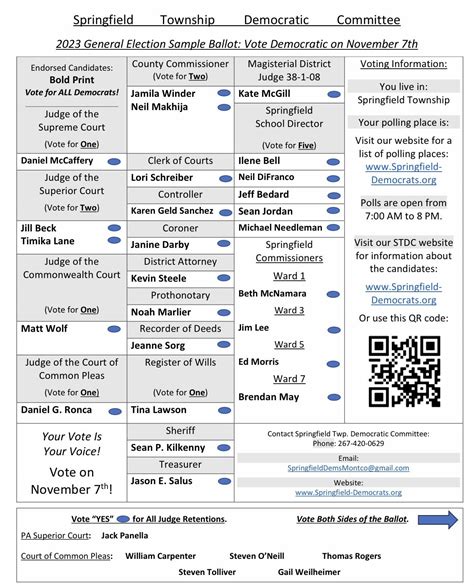 Sample Ballot 2023 — Springfield Township Democratic Committee