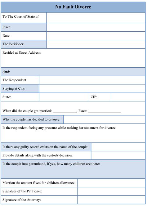 No fault divorce form - Editable Forms