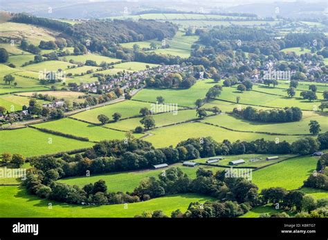 The village of Bamford and the surrounding area seen from Win Hill, Derbyshire, Peak District ...