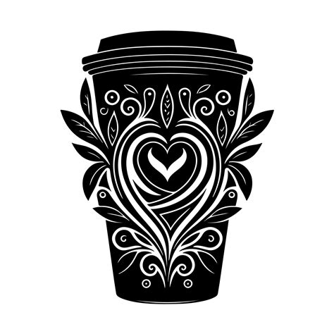 Ornamental coffee cup with love heart. Vector image for, logo, emblem ...