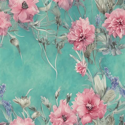 Watercolor Teal Flowers Background Pattern · Creative Fabrica