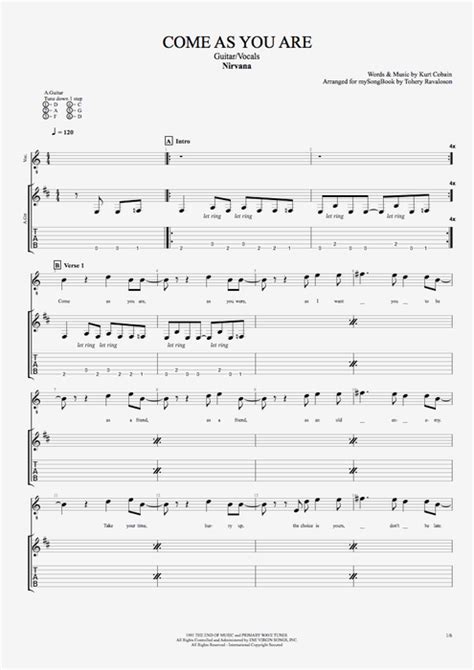 Come as You Are by Nirvana - Guitar/Vocals Guitar Pro Tab | mySongBook.com