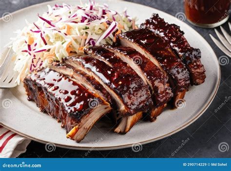 A Plate of Barbecue Ribs with Coleslaw. Stock Illustration - Illustration of cooking, plate ...