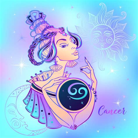 Zodiac Sign Cancer Beautiful Girl. Horoscope. Astrology. Stock Vector ...