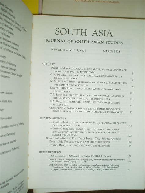 South Asia : Journal of South Asian Studies. Vol. 1, No. 1 - Vol. XX, No. 1 [1978-1997] [ a ...