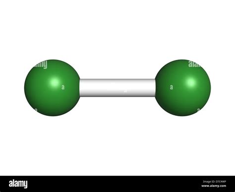 Elemental chlorine (Cl2), molecular model. Atoms are represented as spheres with conventional ...