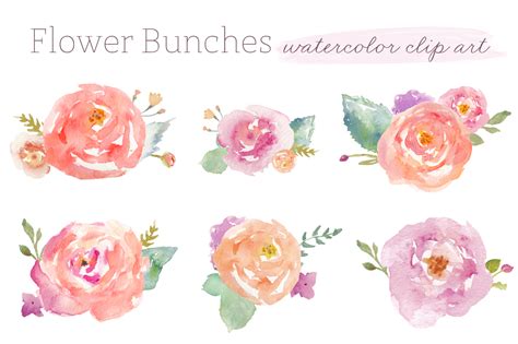 Flower Bunches Watercolour Clip Art