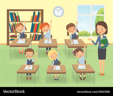 Teacher with pupils in a classroom at a lesson Vector Image